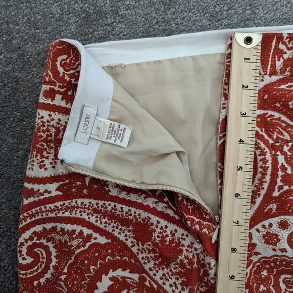J. CREW Orange Gold White Cream Multi Floral Paisley Print Pencil Skirt Sz 2 - Picture 8 of 9